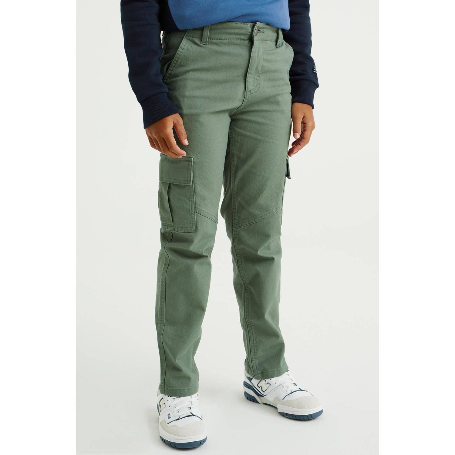 WE Fashion Blue Ridge straight fit cargobroek groen