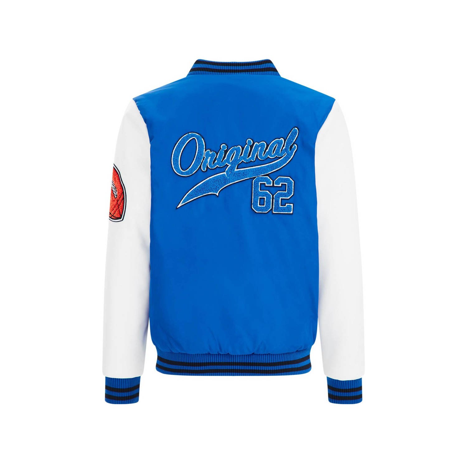 WE Fashion baseball jacket van gerecycled polyester blauw wit