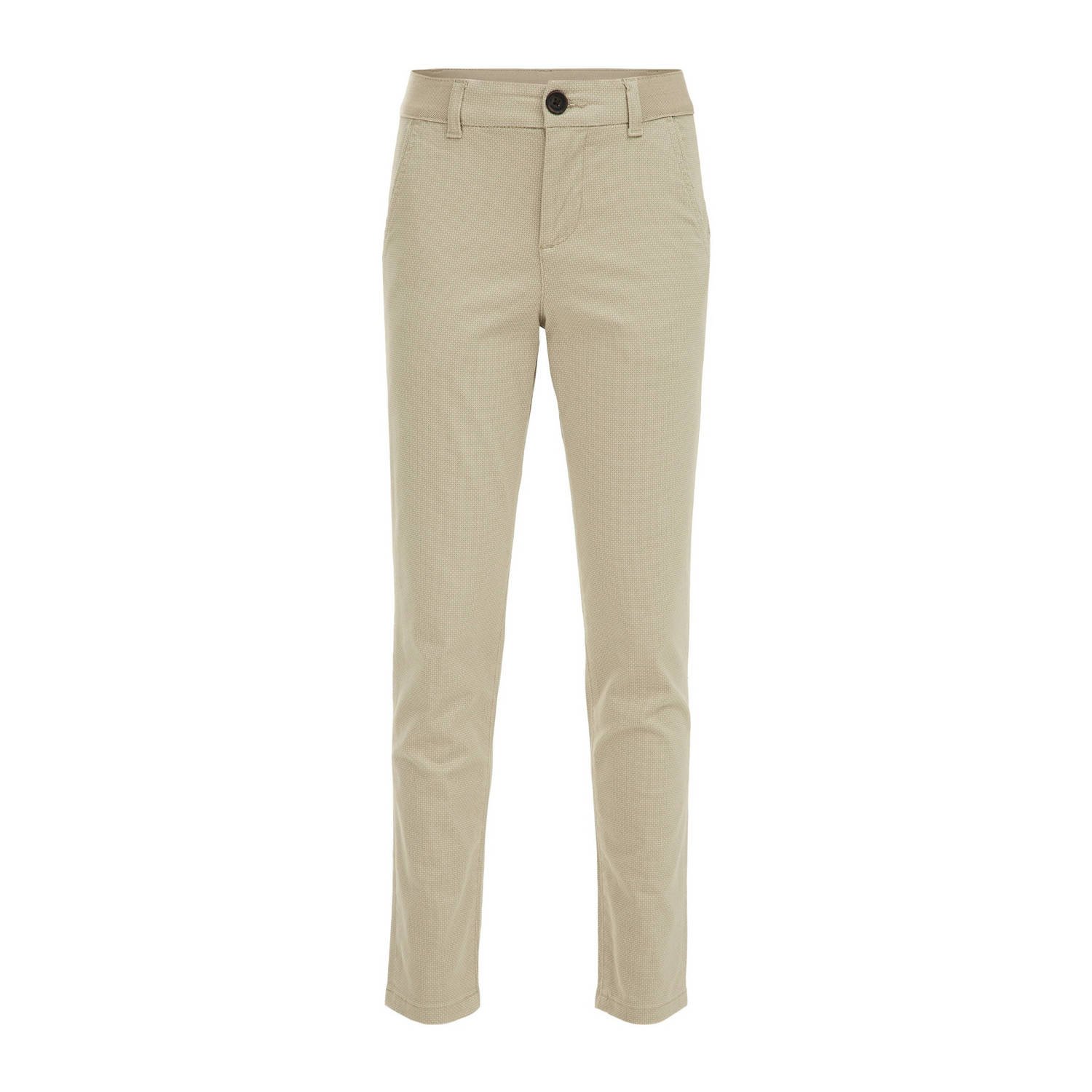 WE Fashion slim fit broek met all over print greige Beige Jongens Katoen 104