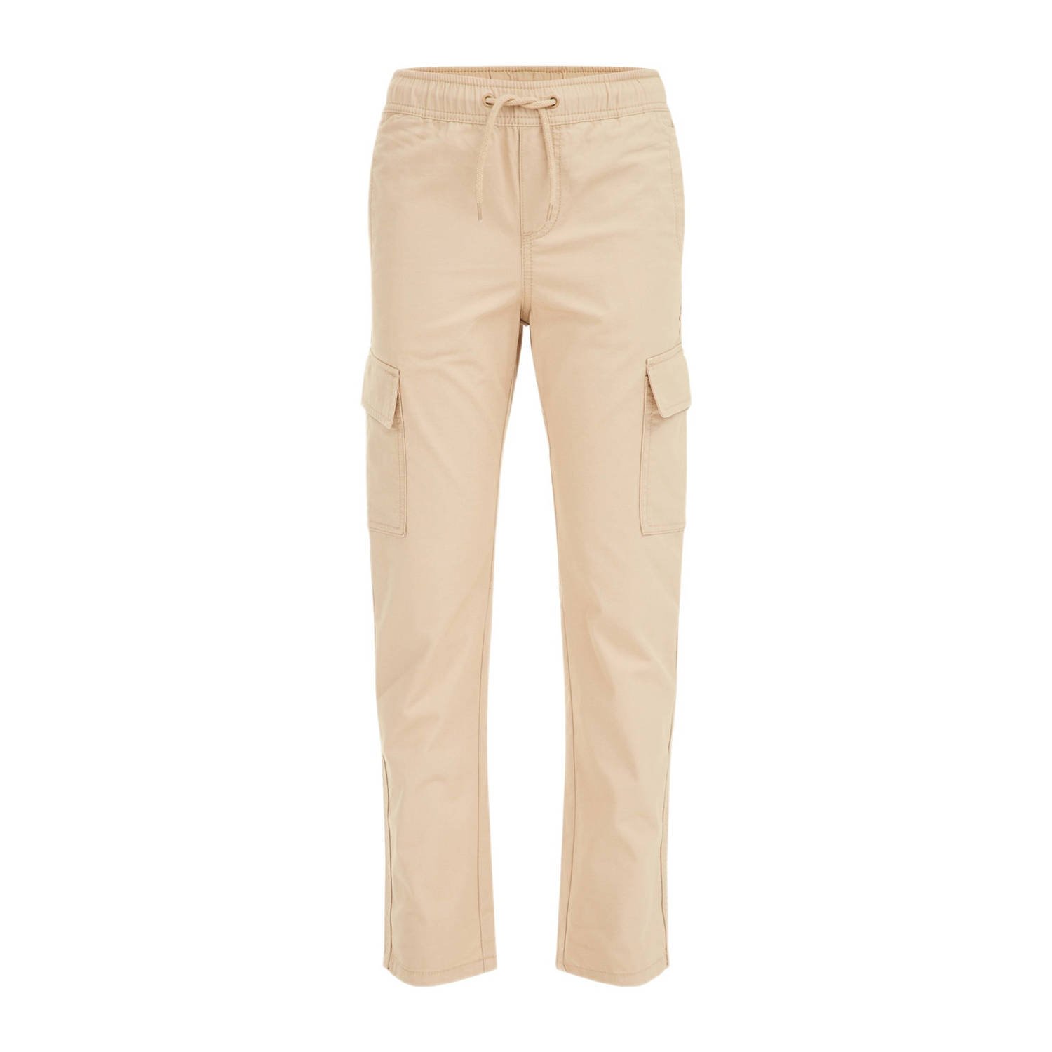 WE Fashion Blue Ridge tapered fit cargobroek beige Jongens Katoen Effen 122