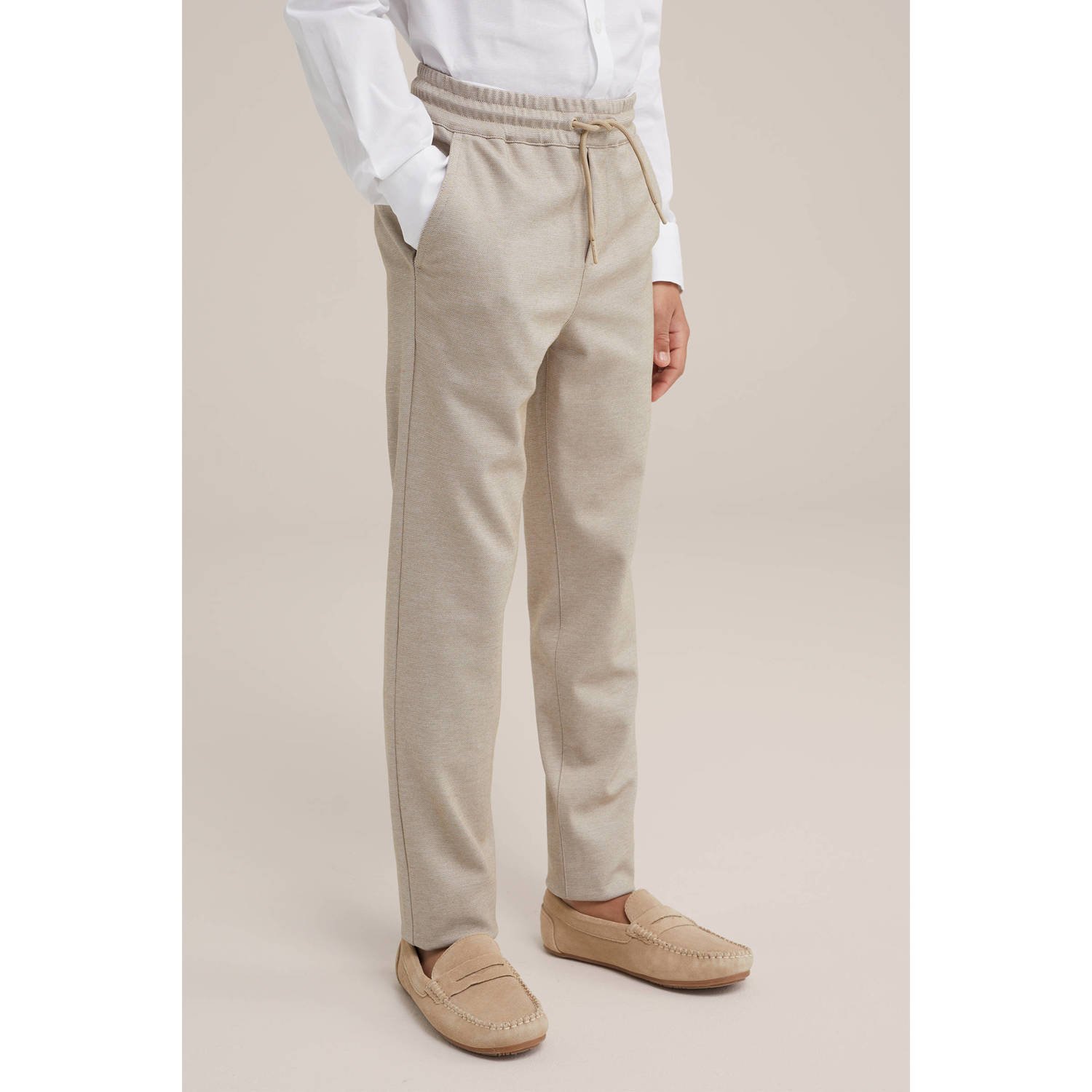 WE Fashion gemêleerde slim fit broek zand