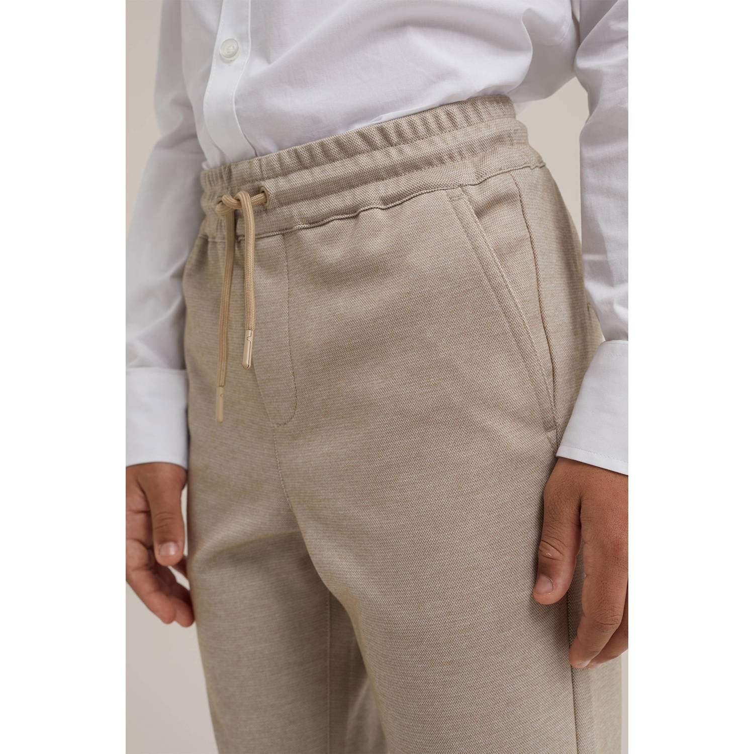 WE Fashion gemêleerde slim fit broek zand