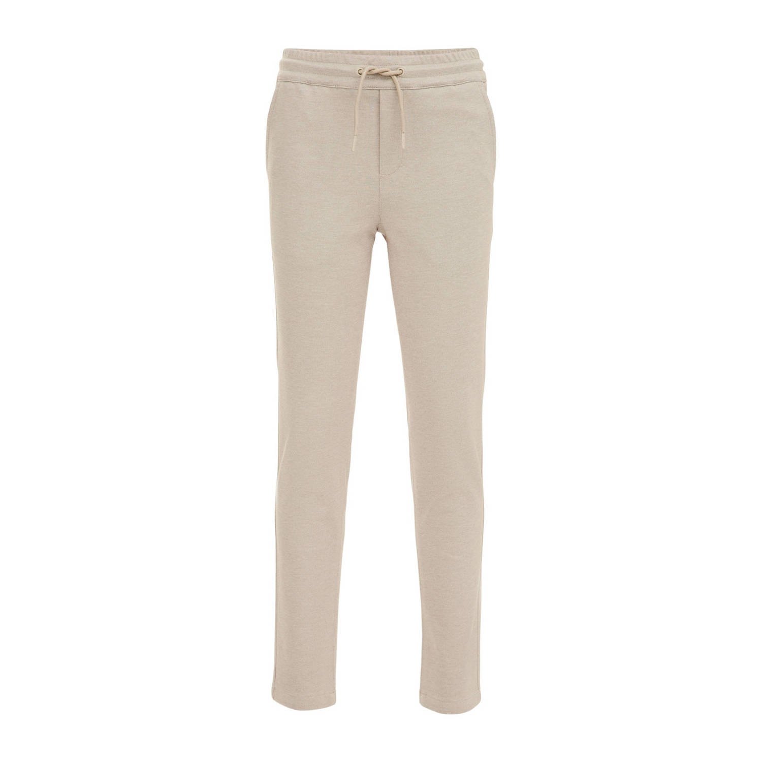 WE Fashion gemêleerde slim fit broek zand Beige Jongens Polyester Melée 110