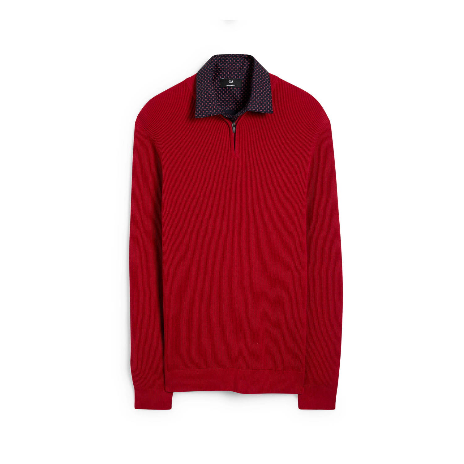 C&A ribgebreide trui en overhemd rood donkerblauw