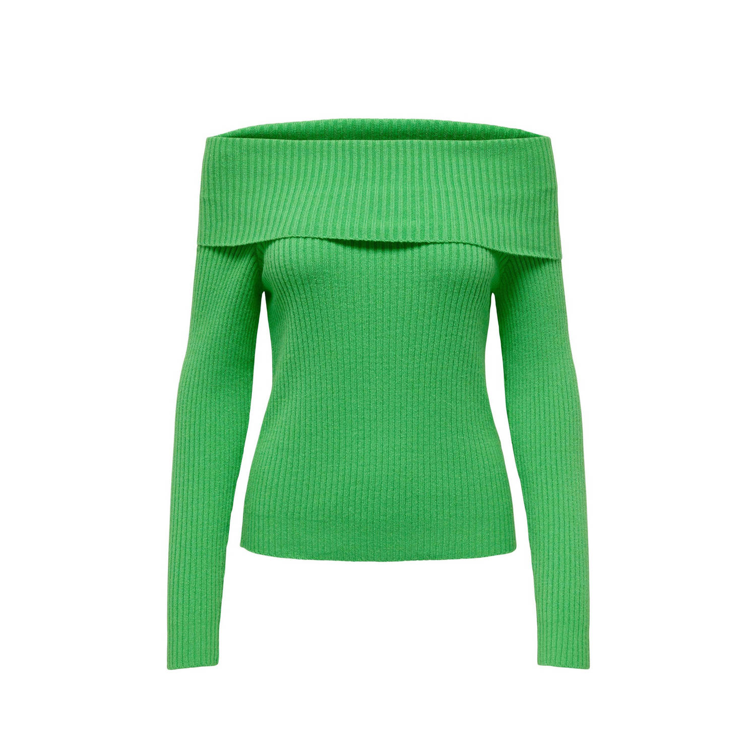 ONLY ribgebreide off shoulder top ONLKATIA groen