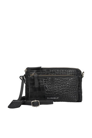 leren crossbody tas Cool Colbie met crocoprint zwart