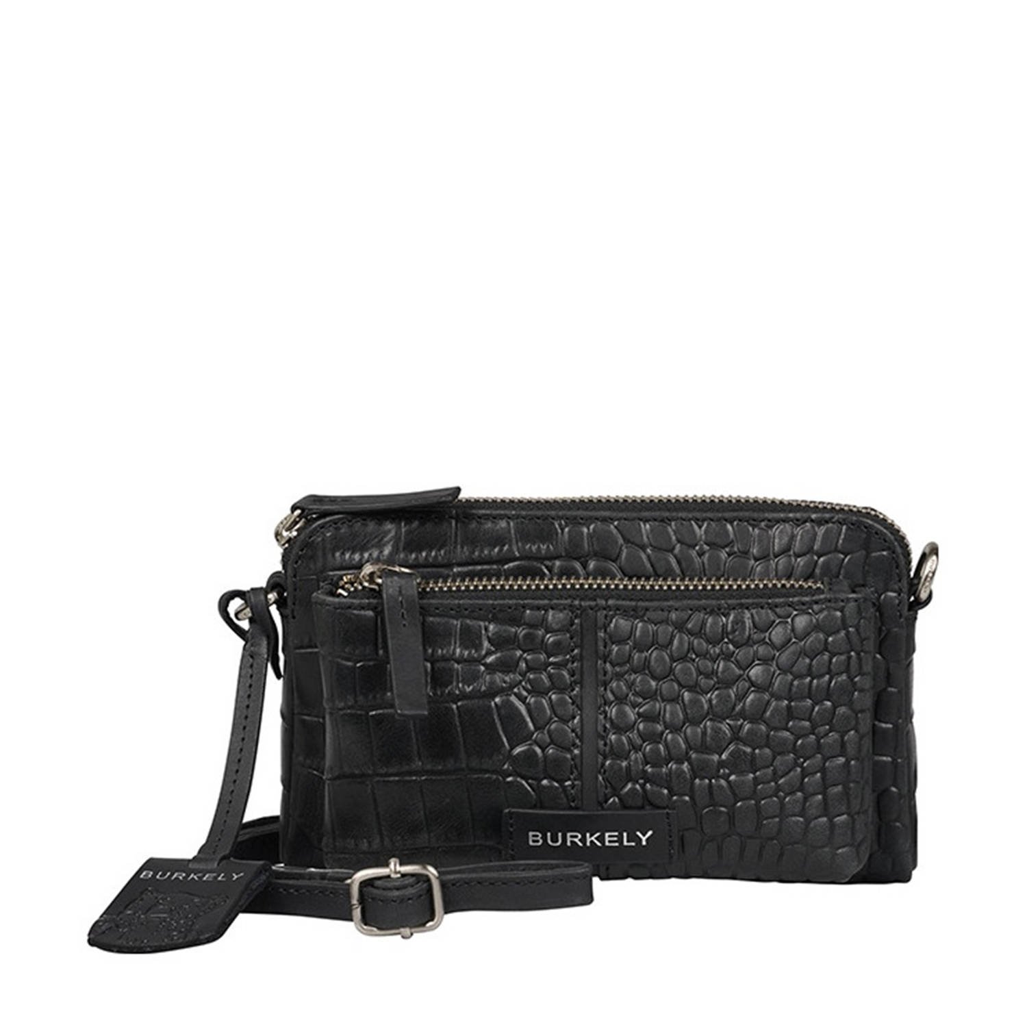 BURKELY leren crossbody tas Cool Colbie met crocoprint zwart