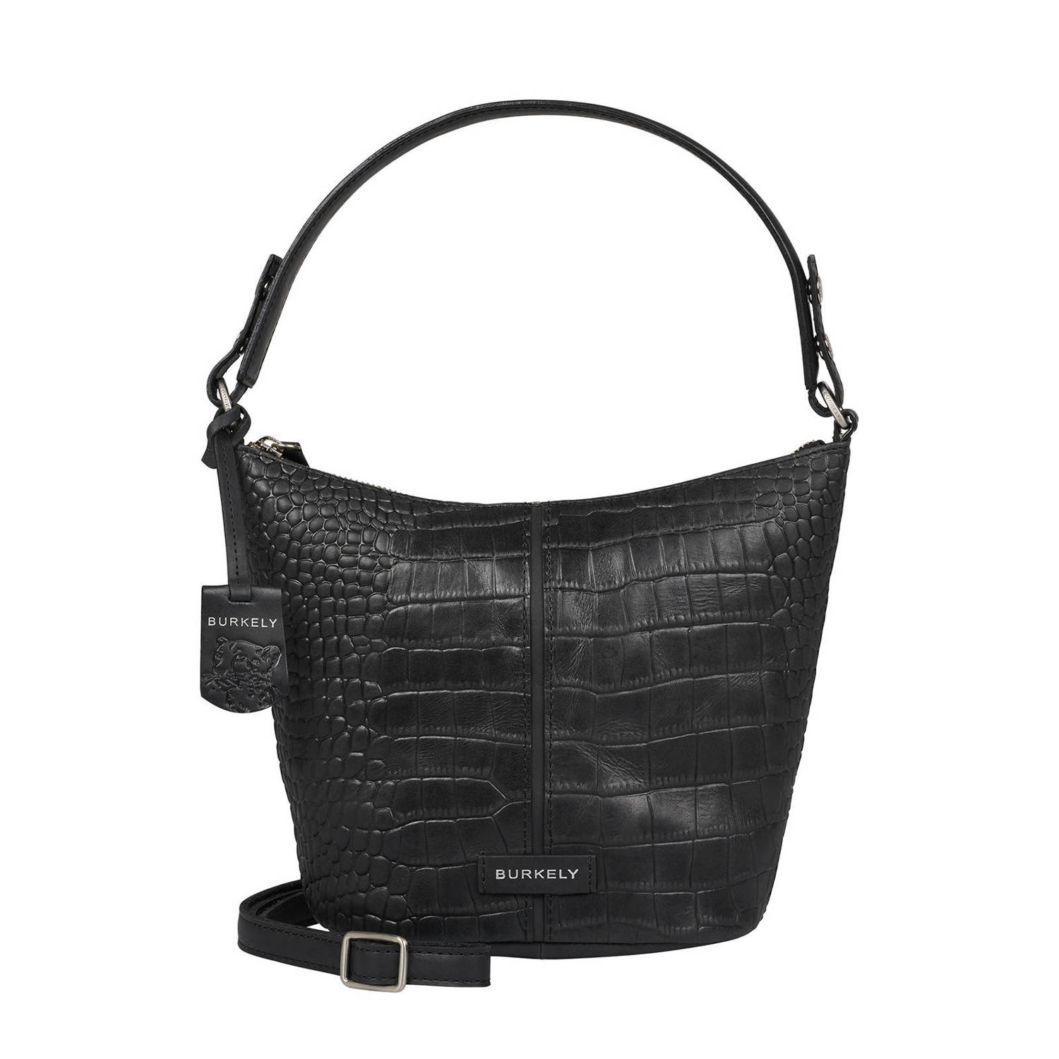 BURKELY leren schoudertas Cool Colbie met crocoprint zwart