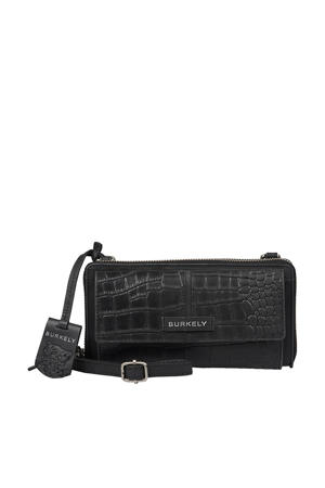 leren telefoontasje Cool Colbie met crocoprint zwart