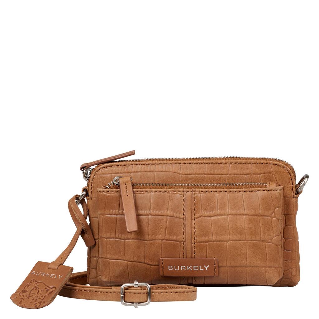 BURKELY leren crossbody tas Cool Colbie met crocoprint cognac
