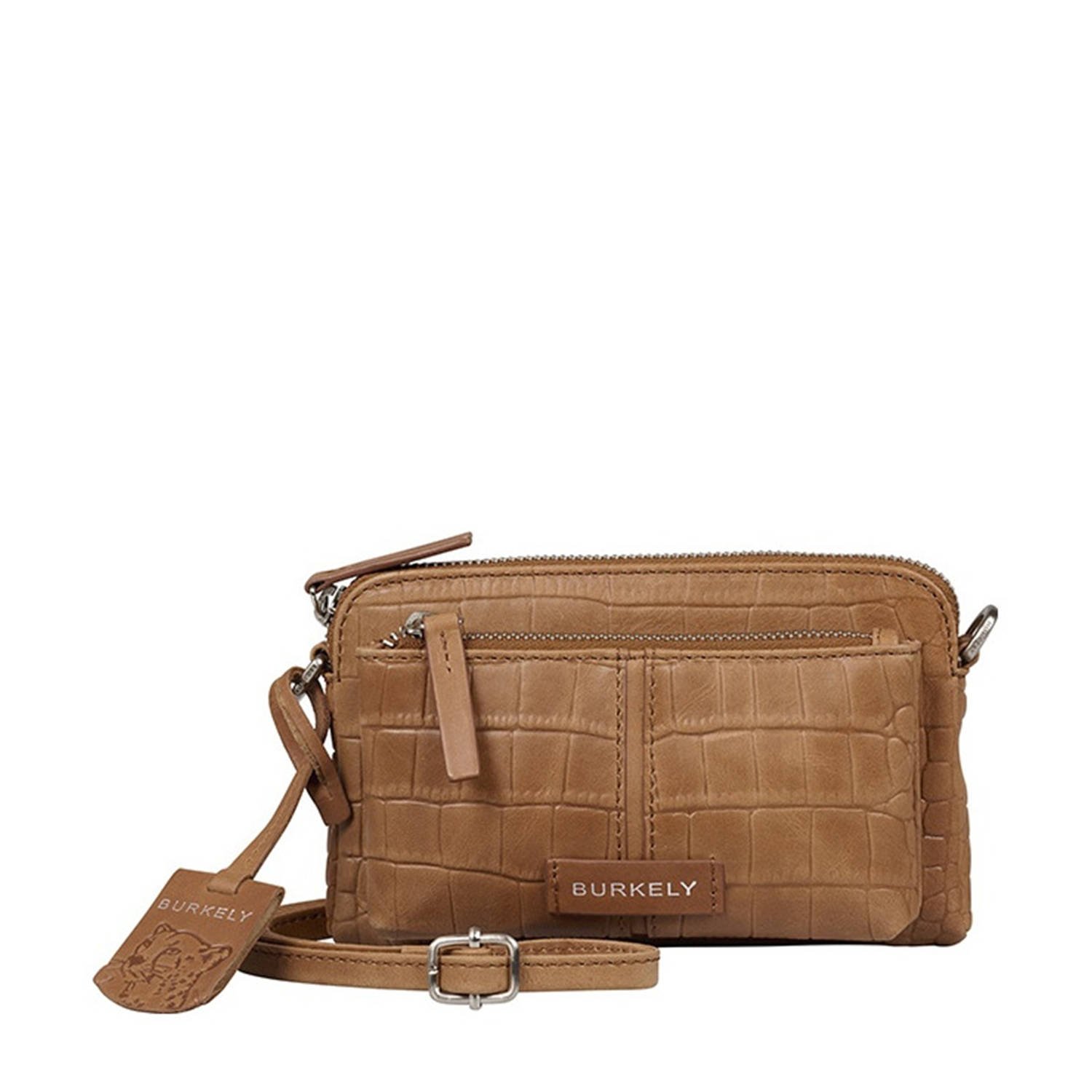 BURKELY leren crossbody tas Cool Colbie met crocoprint cognac