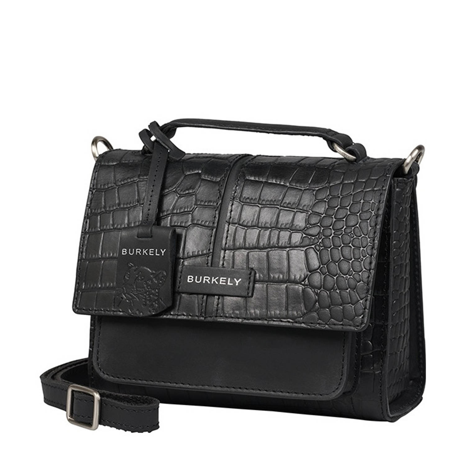 BURKELY leren crossbody tas Cool Colbie met crocoprint zwart