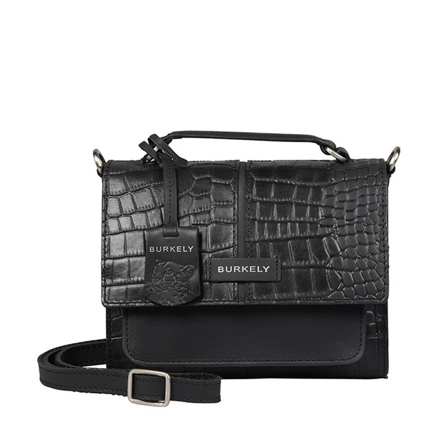 BURKELY leren crossbody tas Cool Colbie met crocoprint zwart