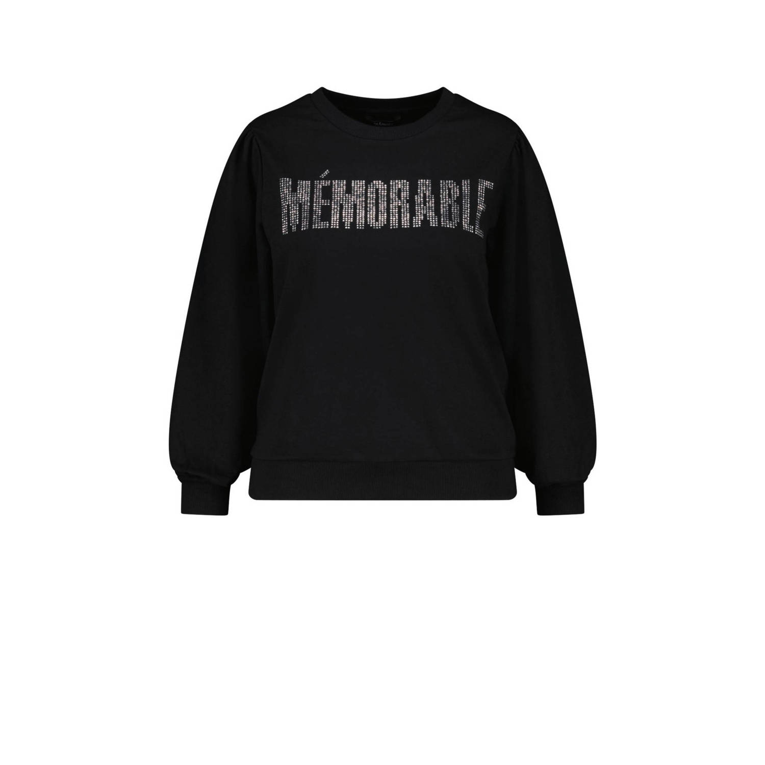 MS Mode sweater met tekst en strass steentjes zwart