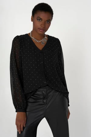 semi-transparante blouse met studs zwart