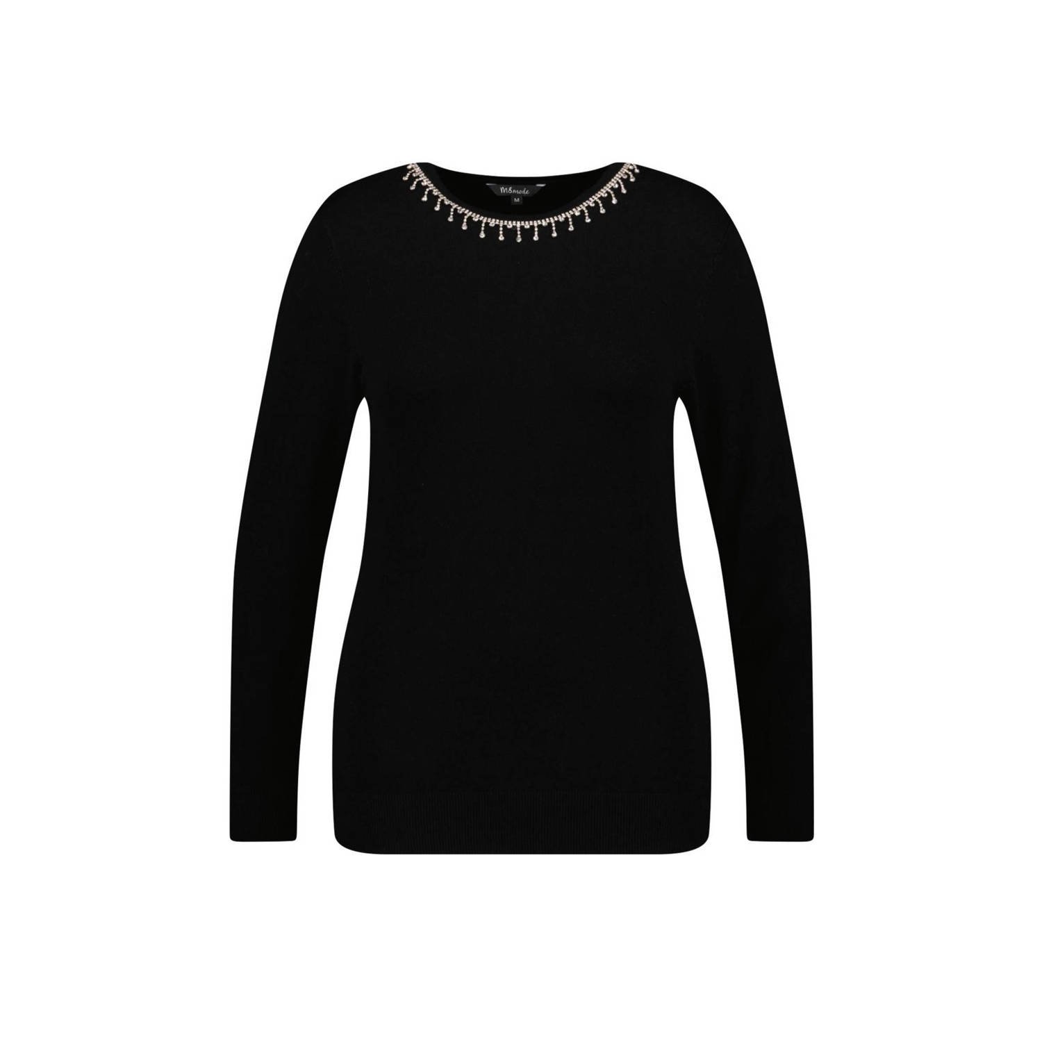 MS Mode fijngebreide trui met strass steentjes zwart