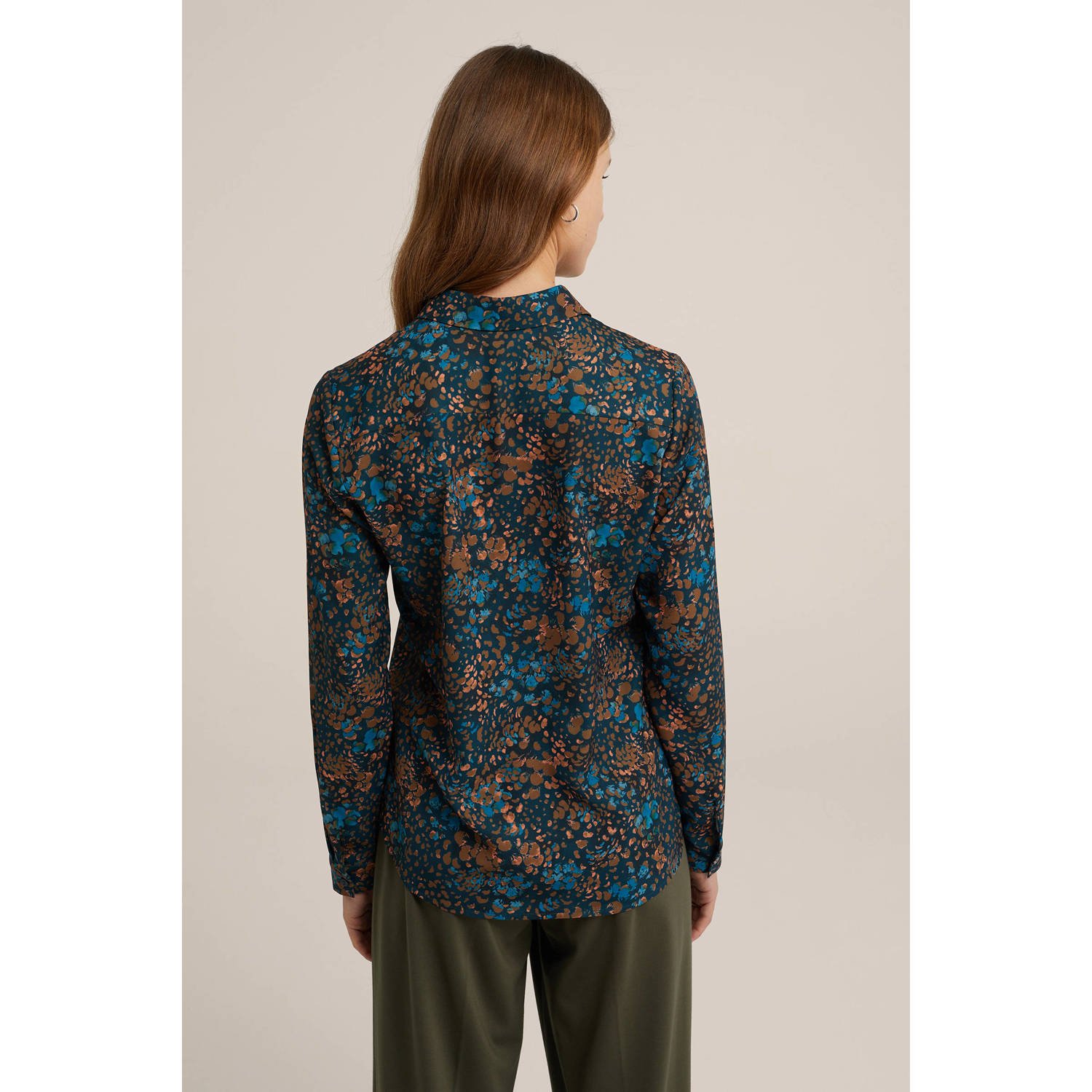 WE Fashion blouse met all over print petrol bruin blauw
