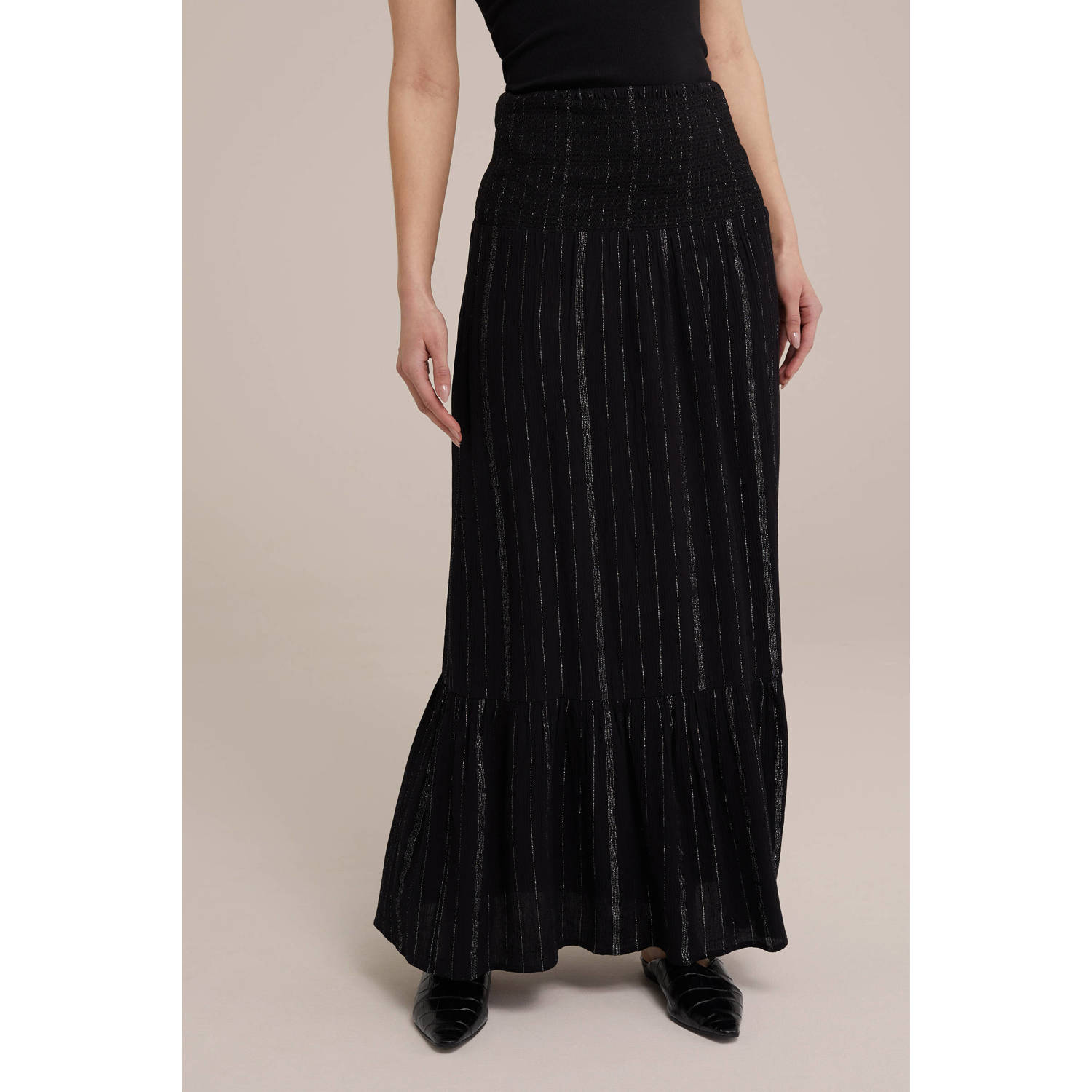 WE Fashion gestreepte maxi rok zwart