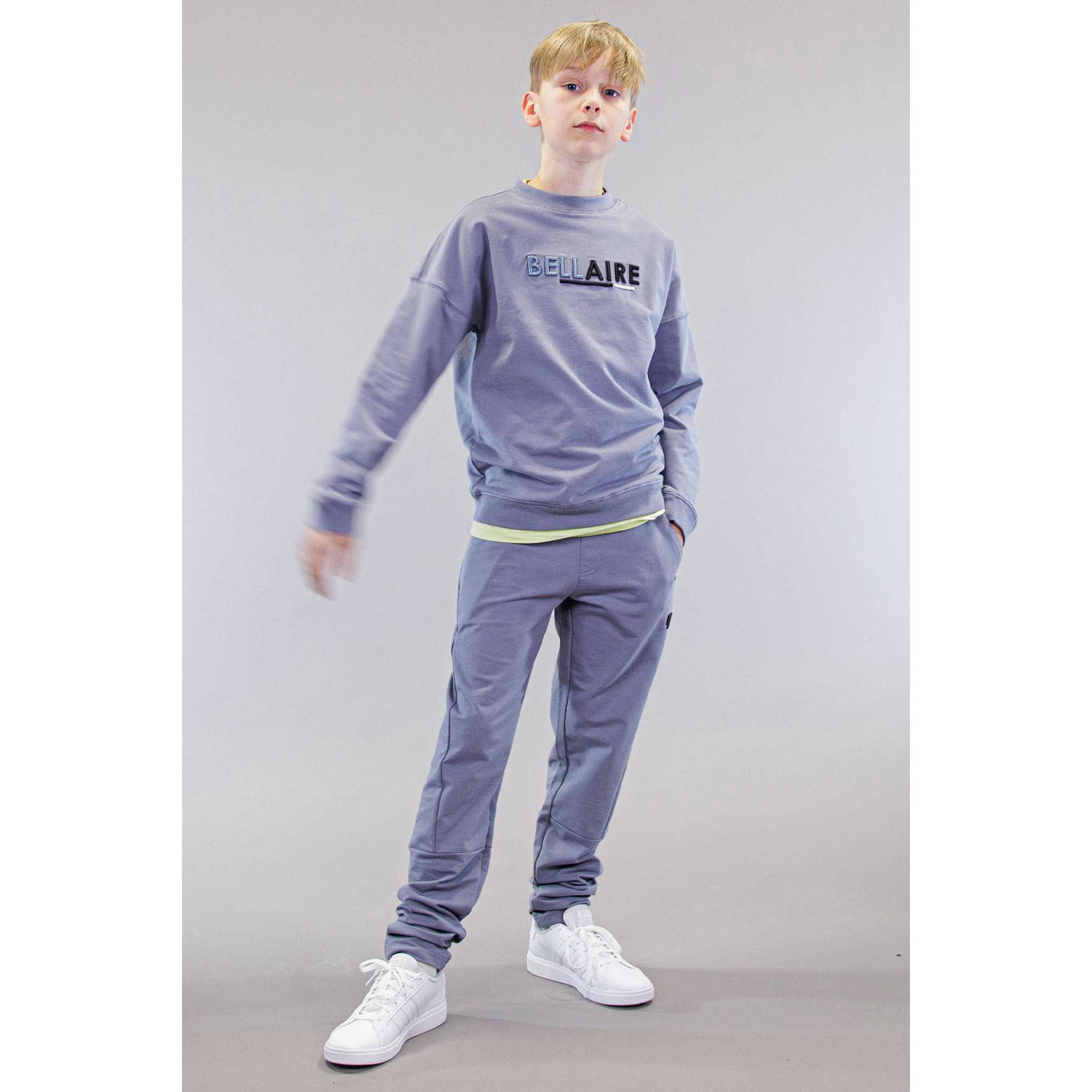 Bellaire sweater met printopdruk vergrijsdblauw