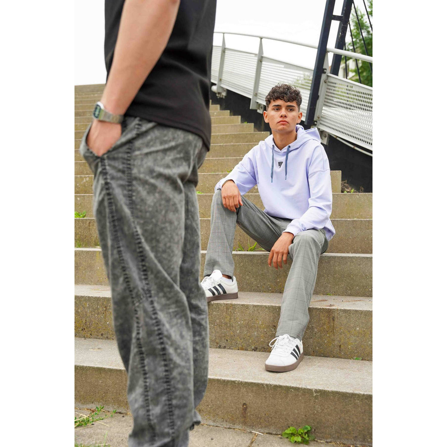 Bellaire geruite regular fit broek zwart
