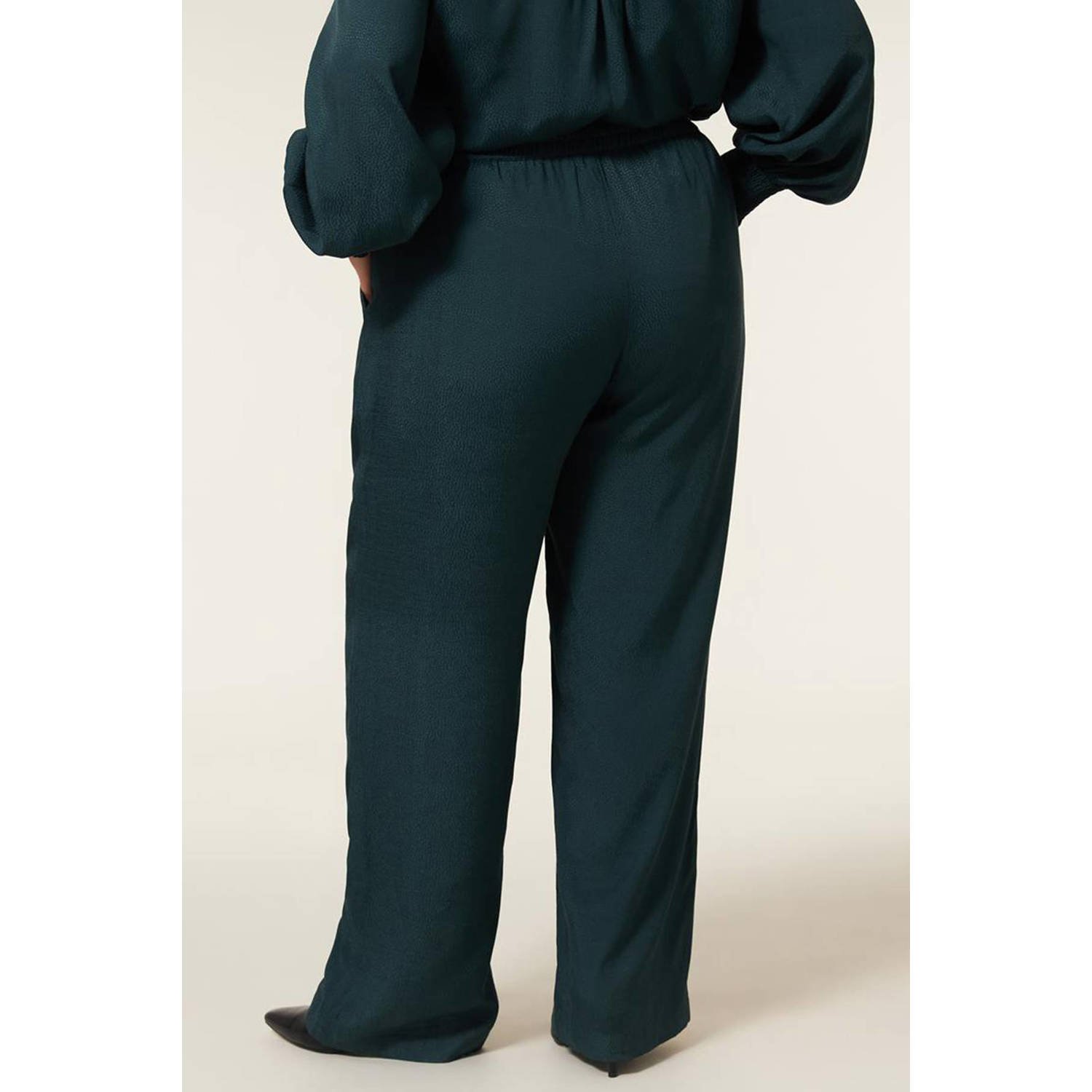 Miss Etam Plus wide leg pantalon Dianne met jacquard donkergroen