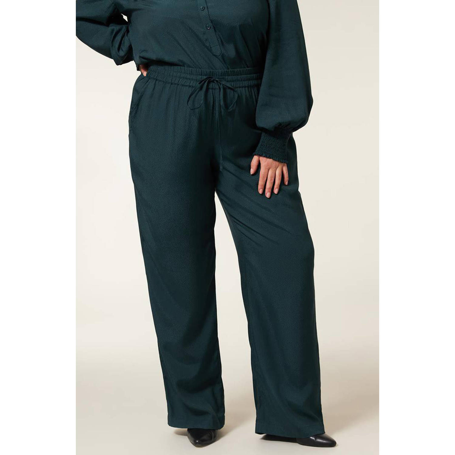 Miss Etam Plus wide leg pantalon Dianne met jacquard donkergroen