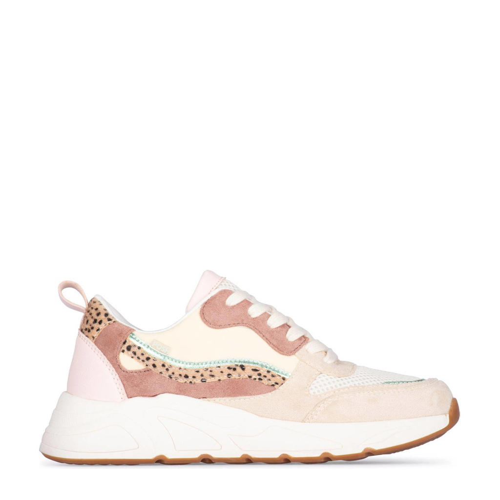 Beige en multikleurige dames POSH by Poelman Charlie chunky sneakers van synthetisch materiaal met veters