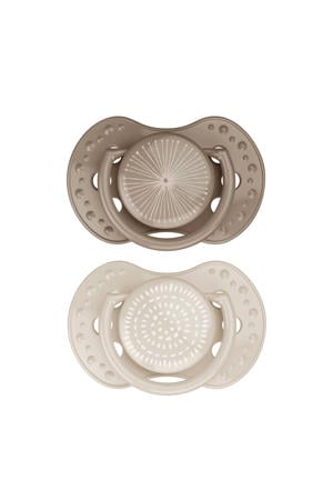 Difrax LOVI Dynamische Fopspeen - 6 tot 18 Maanden - Beige & Bruin - 2 st.