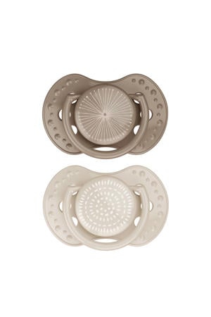 Difrax LOVI Dynamische Fopspeen - 6 tot 18 Maanden - Beige & Bruin - 2 st.