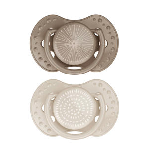 Difrax LOVI Dynamische Fopspeen - 6 tot 18 Maanden - Beige & Bruin - 2 st.