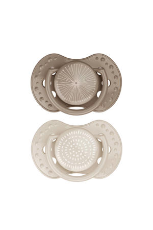 Difrax LOVI Dynamische Fopspeen - 6 tot 18 Maanden - Beige & Bruin - 2 st.