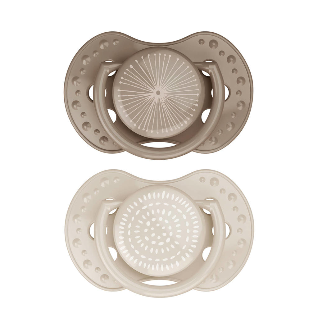 Difrax LOVI Difrax LOVI Dynamische Fopspeen - 6 tot 18 Maanden - Beige & Bruin - 2 st.