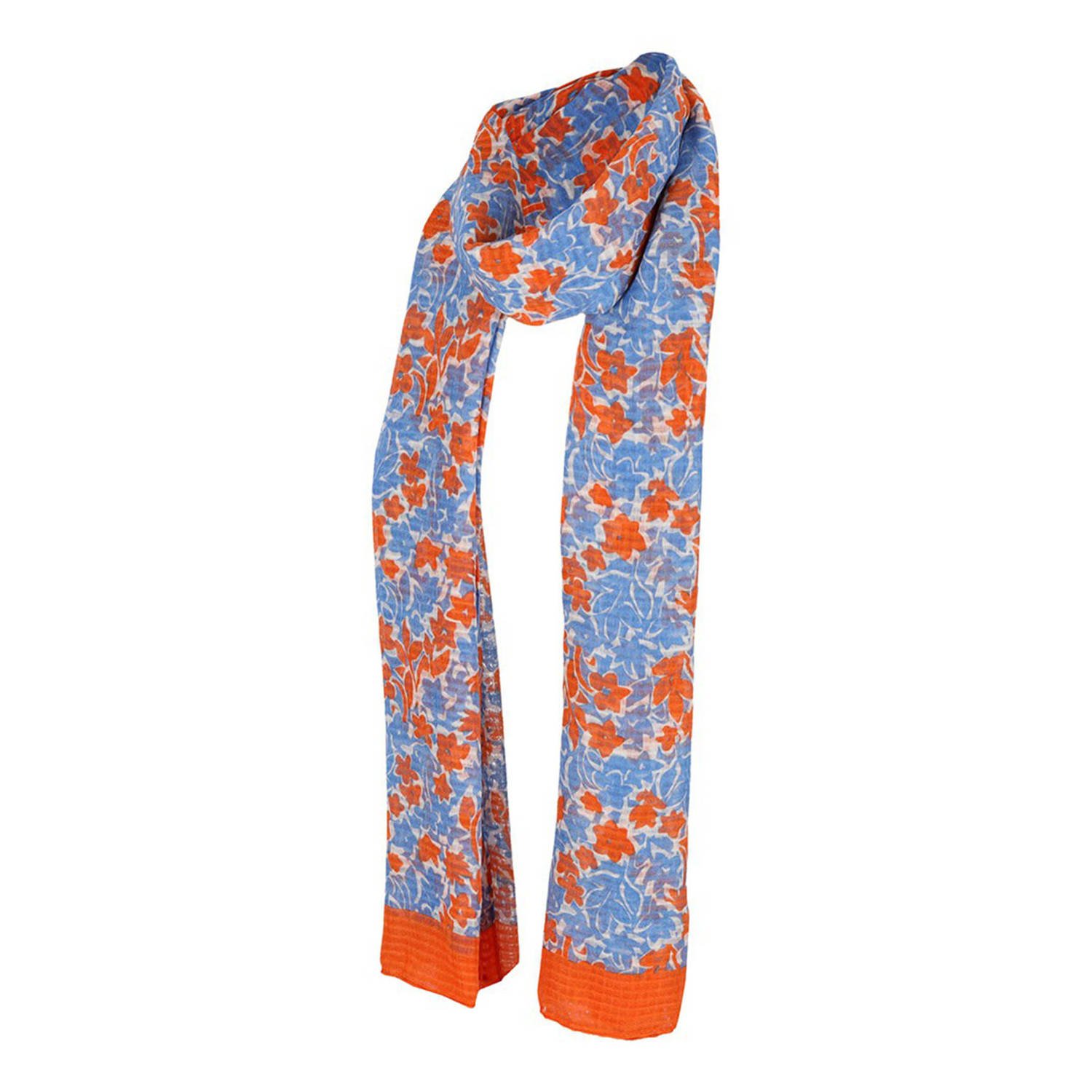 Sarlini sjaal met all-over bloemenprint blauw oranje