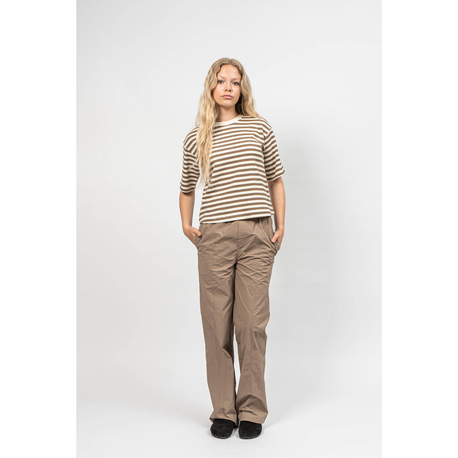 Sofie Schnoor gestreept T-shirt bruin Meisjes Katoen Ronde hals Streep 128