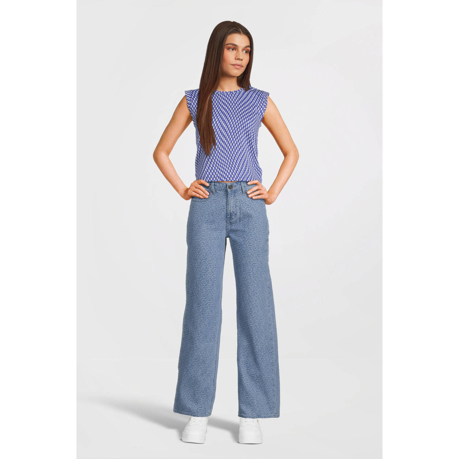 Sofie Schnoor straight fit jeans met hartjes light blue denim