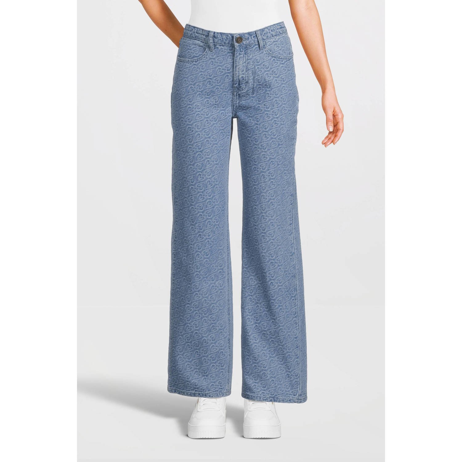 Sofie Schnoor straight fit jeans met hartjes light blue denim Blauw Hartjes 164