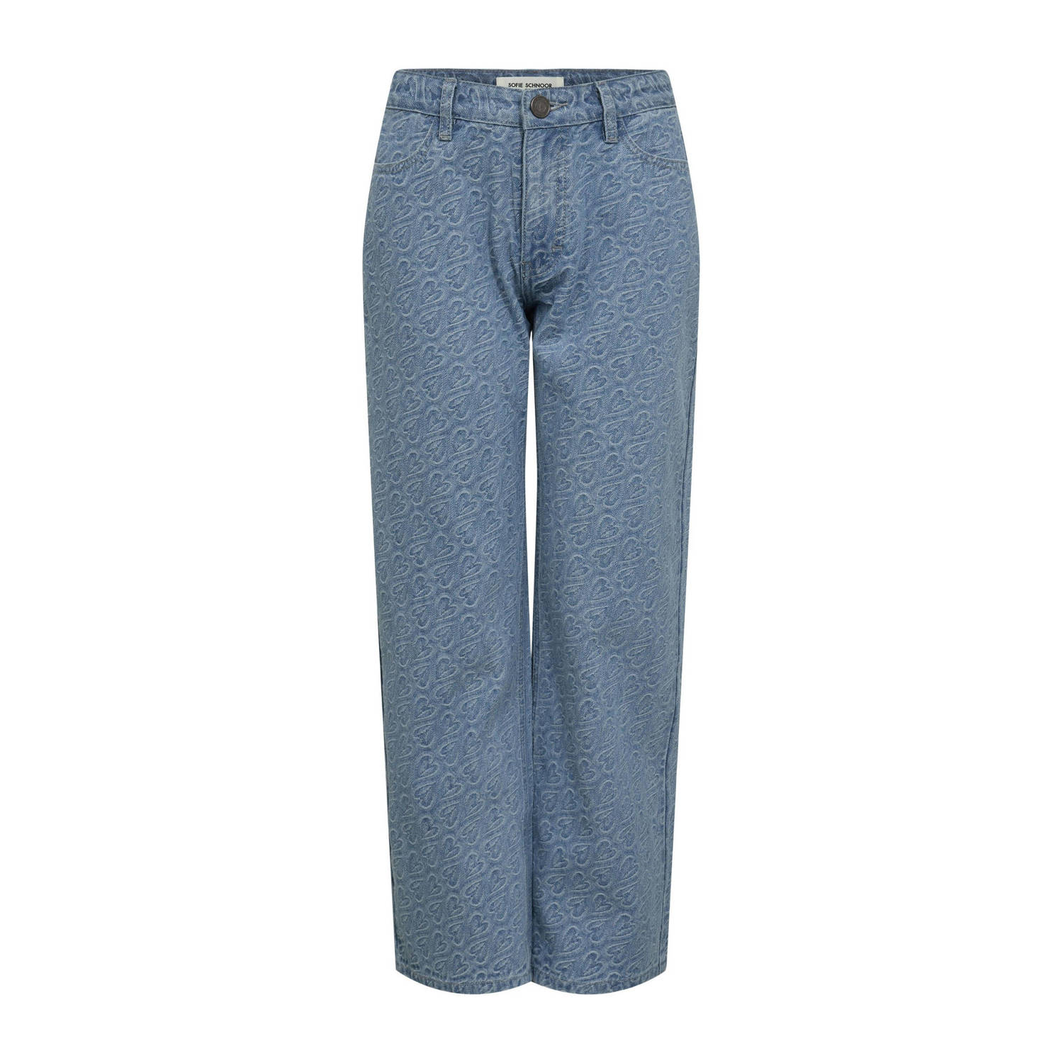 Sofie Schnoor straight fit jeans met hartjes light blue denim Blauw Hartjes 128