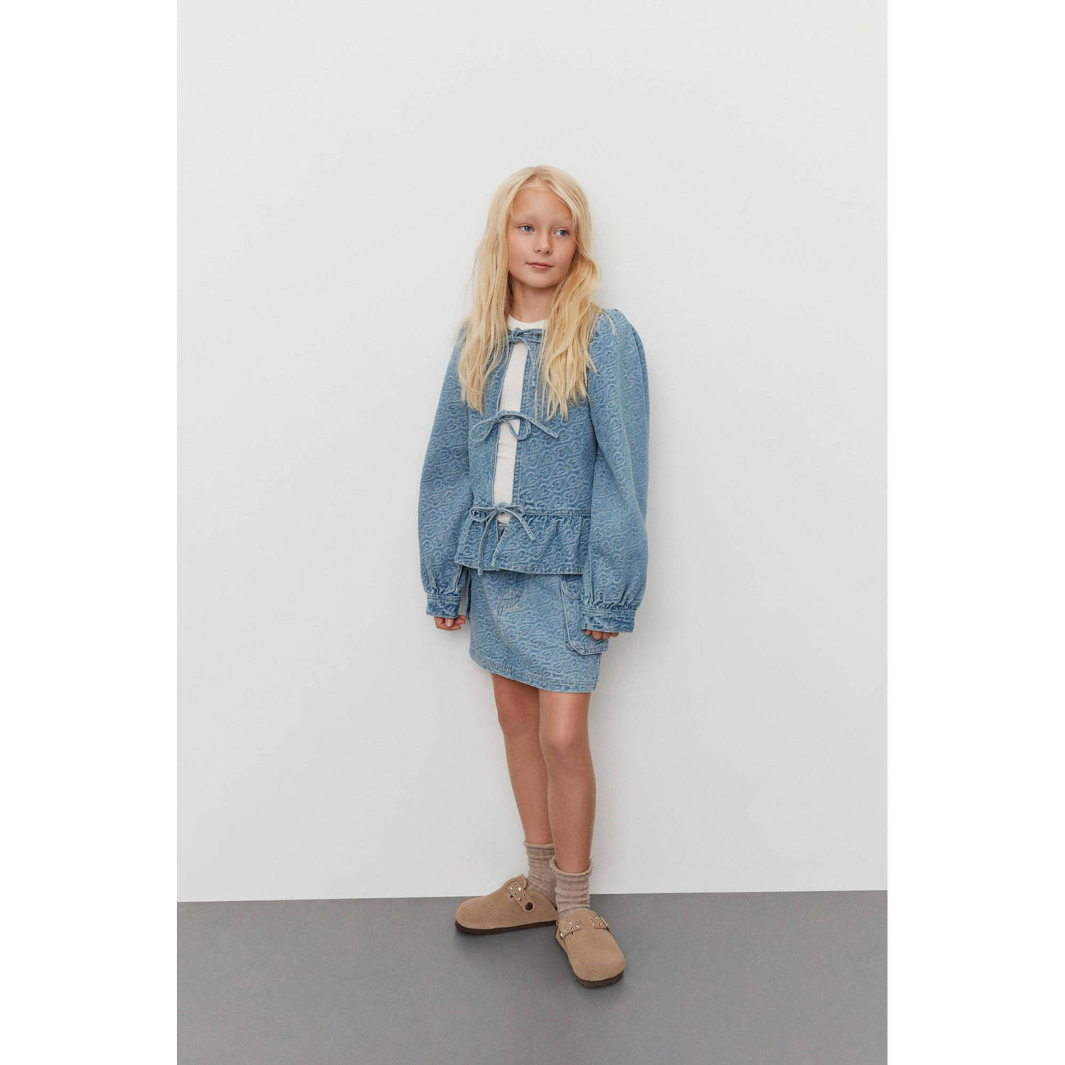 Sofie Schnoor spijkerrok met hartjes light blue denim Blauw Hartjes 140