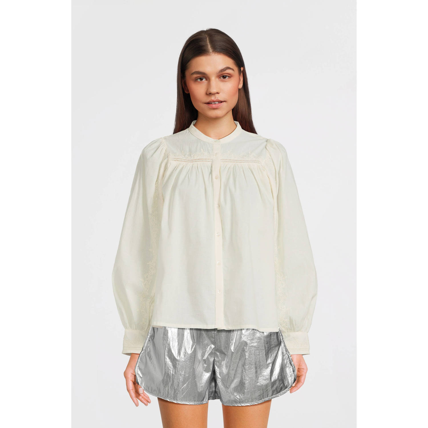 Sofie Schnoor blouse ecru Meisjes Katoen Opstaande kraag Effen 152