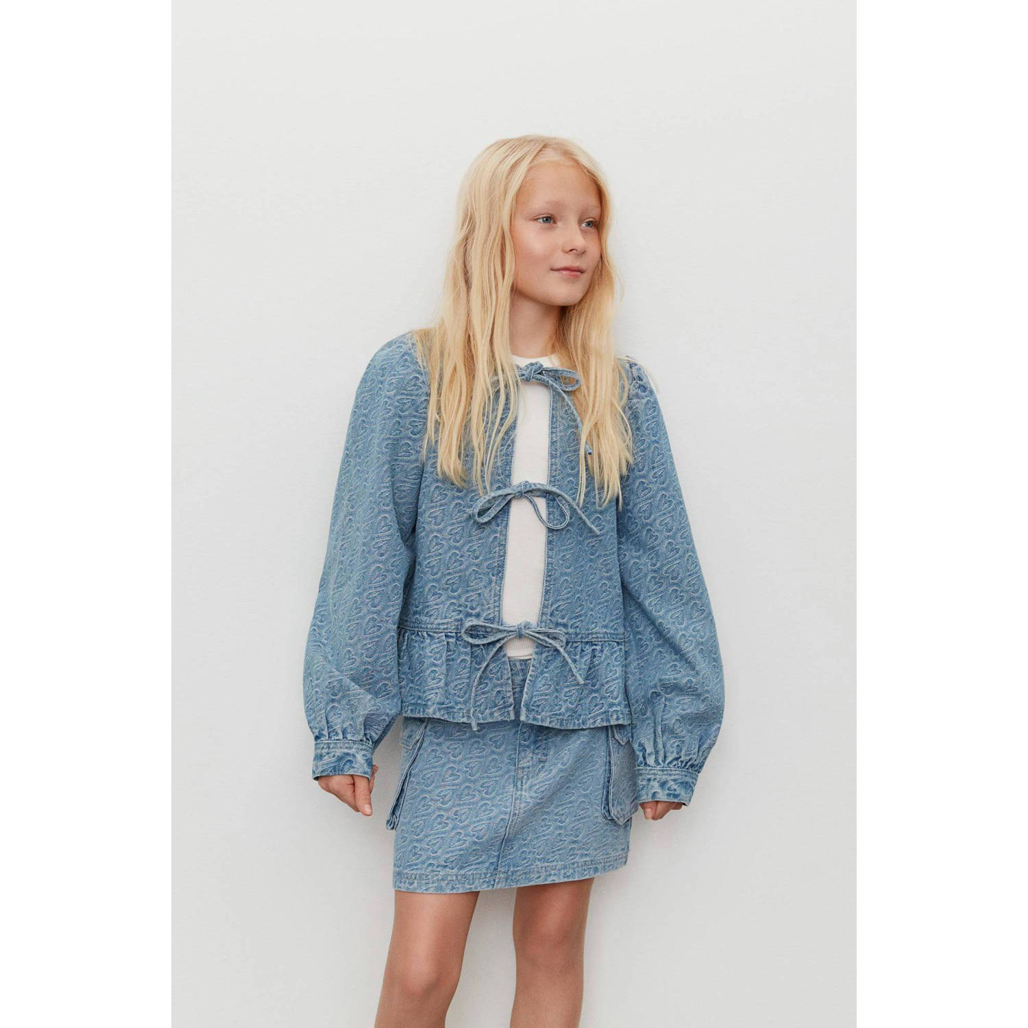 Sofie Schnoor top met hartjes blauw Meisjes Katoen Ronde hals Hartjes 152