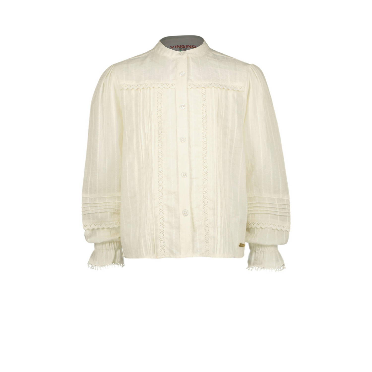 VINGINO blouse Luna met ruches off white Wit Meisjes Katoen Klassieke kraag 128