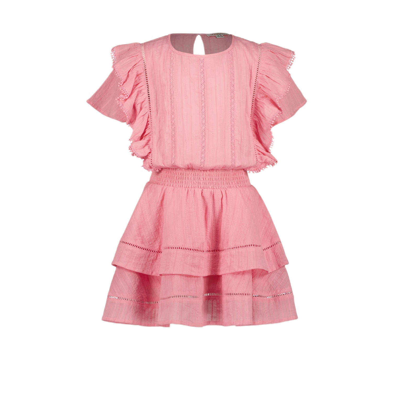 VINGINO jurk Pleun met ruches roze Meisjes Katoen Ronde hals Effen 128