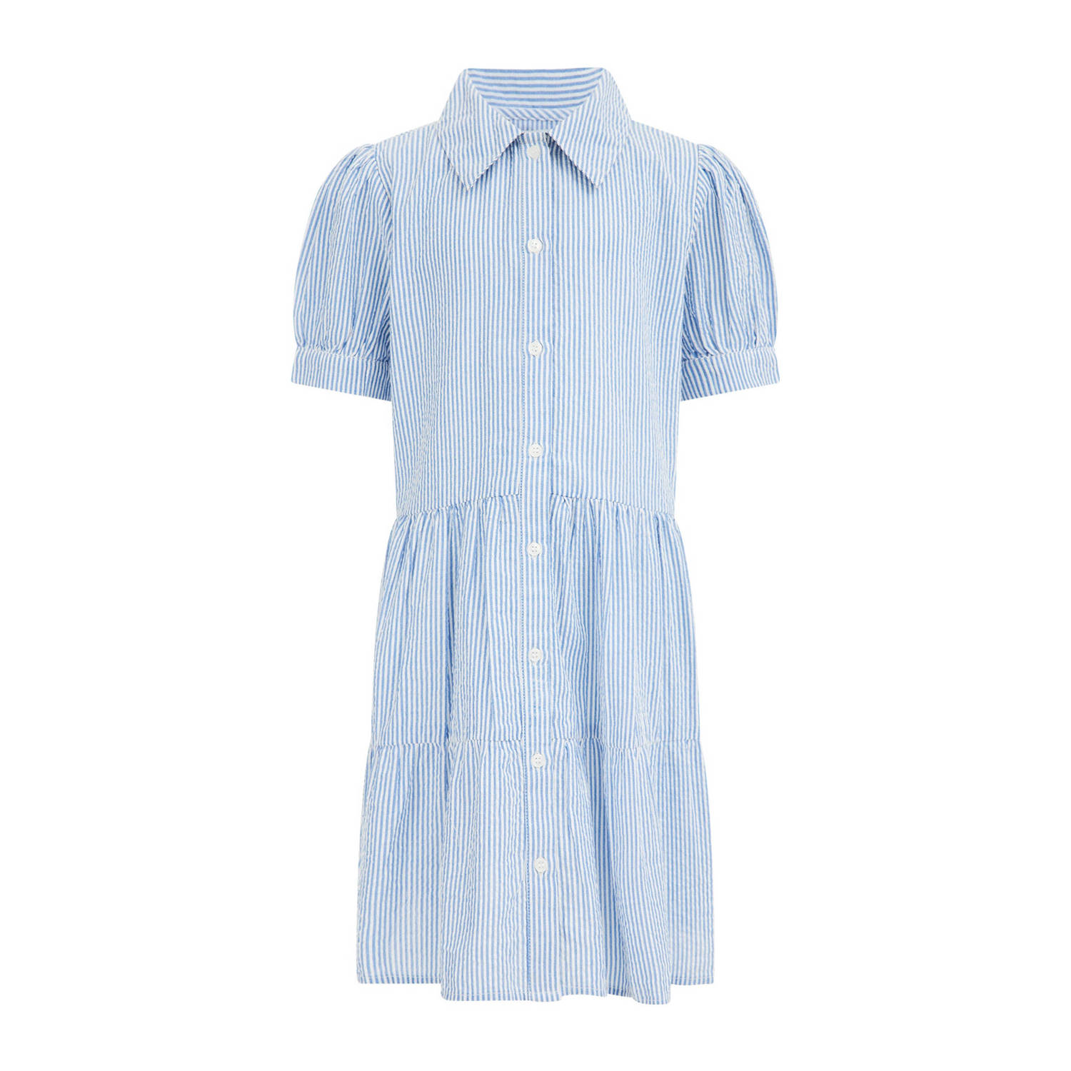 WE Fashion gestreepte jurk blauw wit Meisjes Katoen Klassieke kraag Streep 158 164