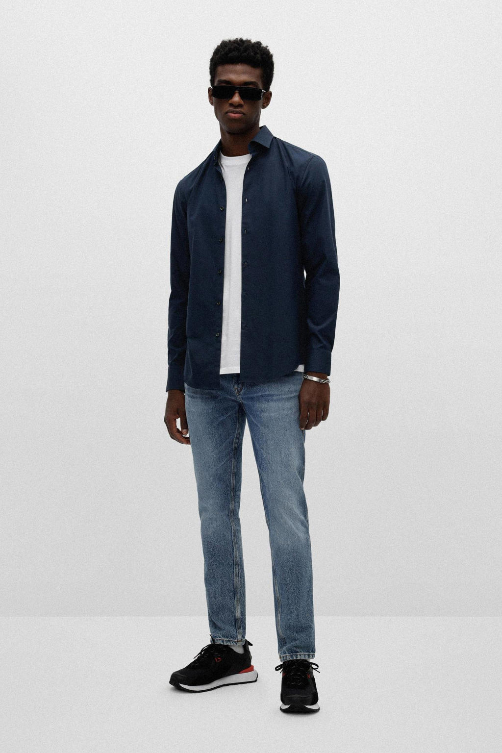 HUGO slim fit overhemd Kenno navy