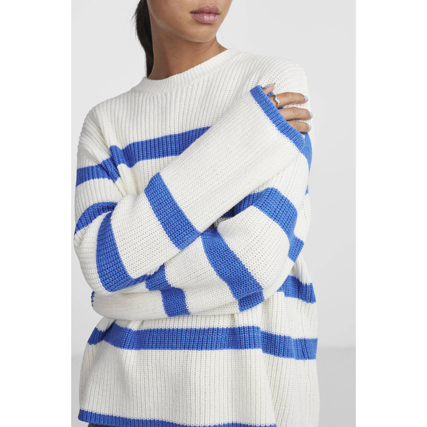 PIECES gestreepte trui PCSABINA wit blauw