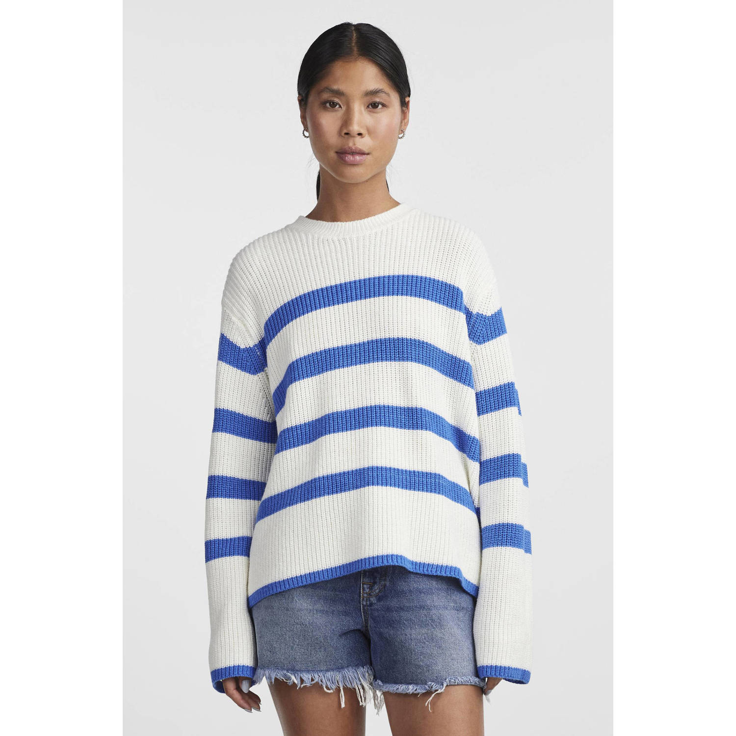 PIECES gestreepte trui PCSABINA wit blauw