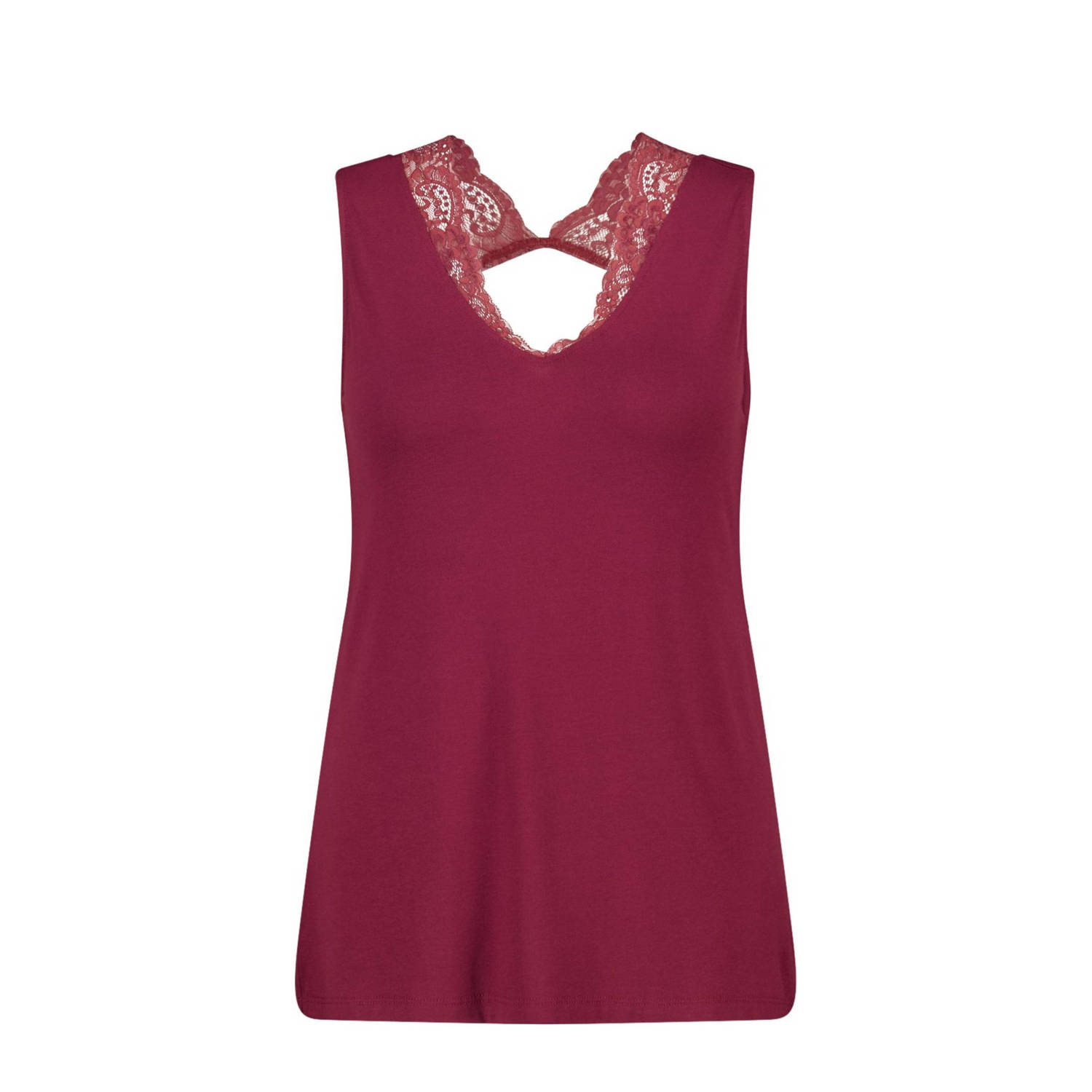 MS Mode top met kant met open rug wijnrood