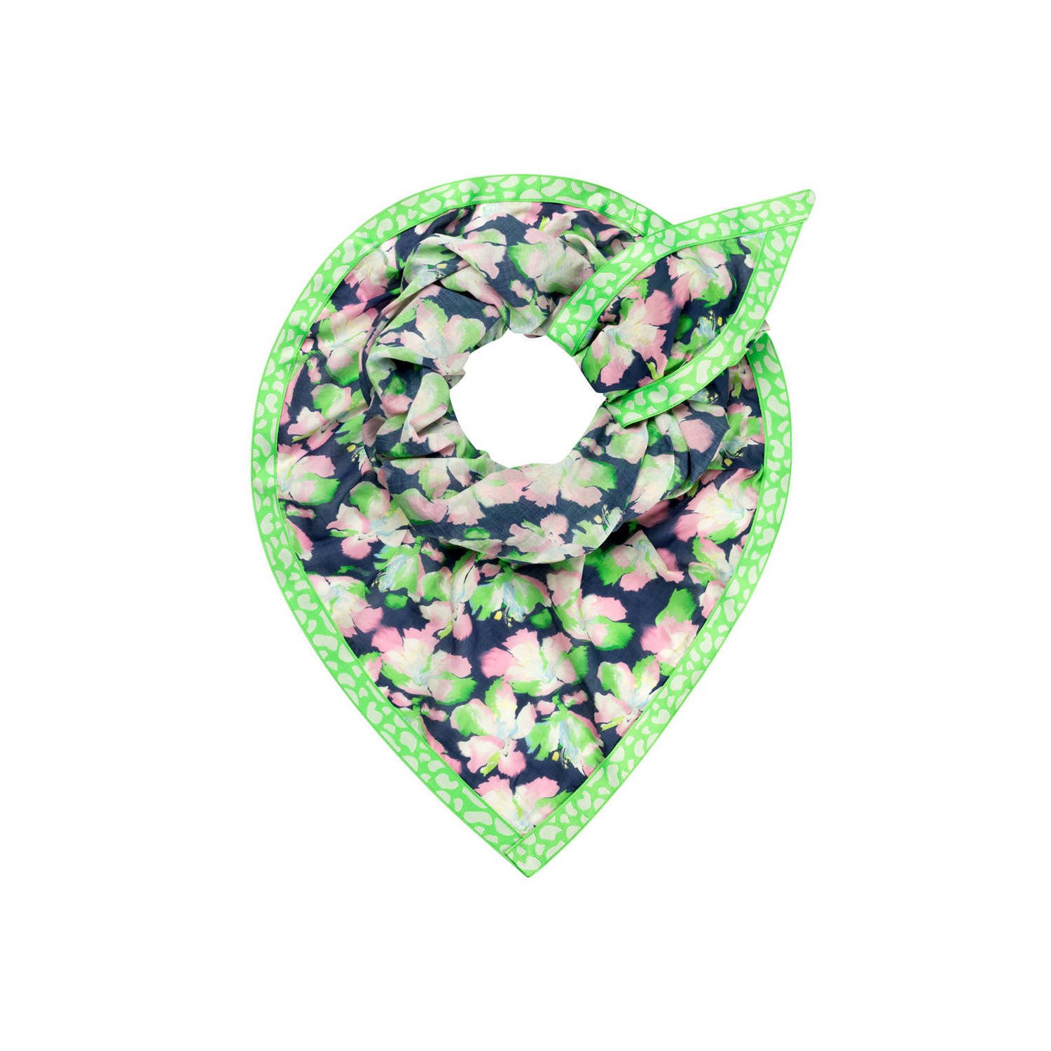 POM Amsterdam sjaal met bloemenprint groen