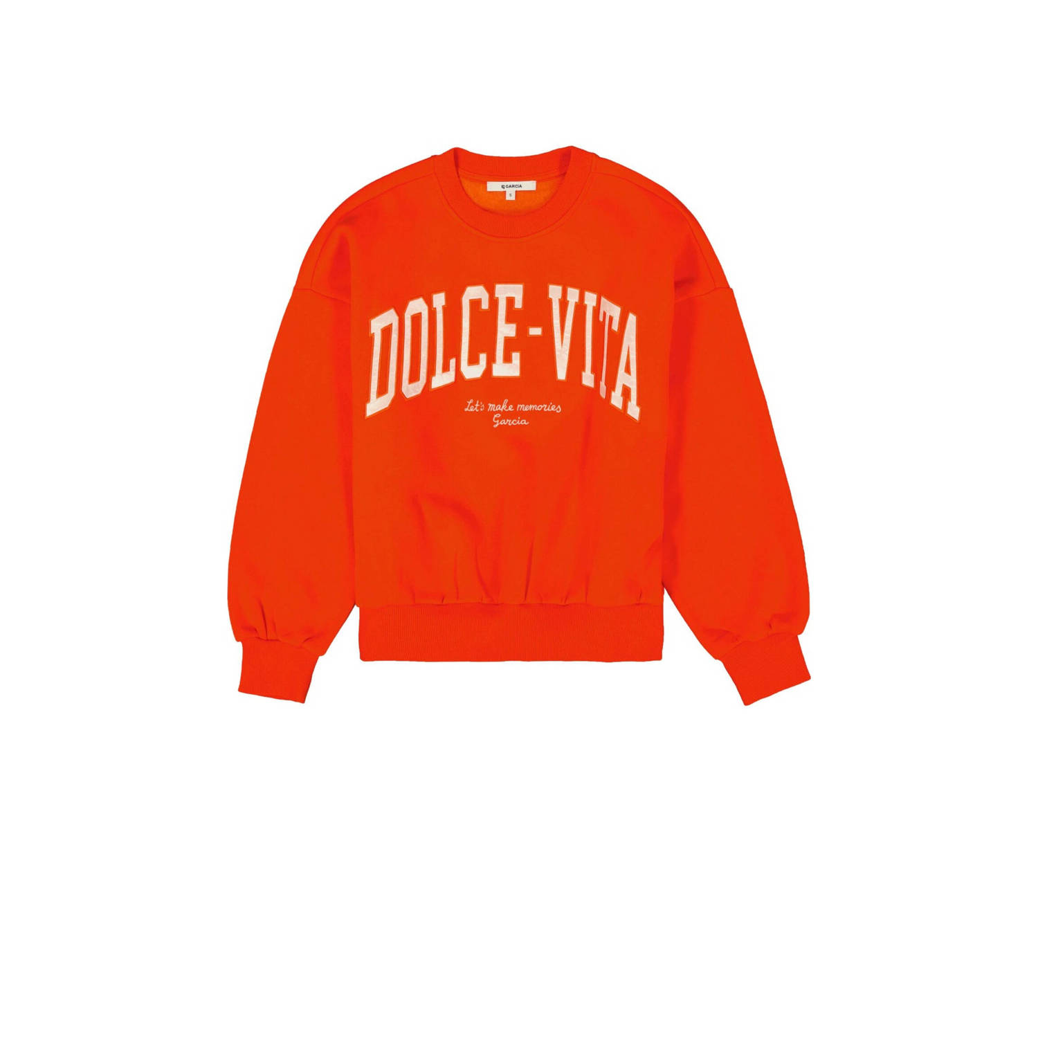 Garcia sweater met tekst oranjerood