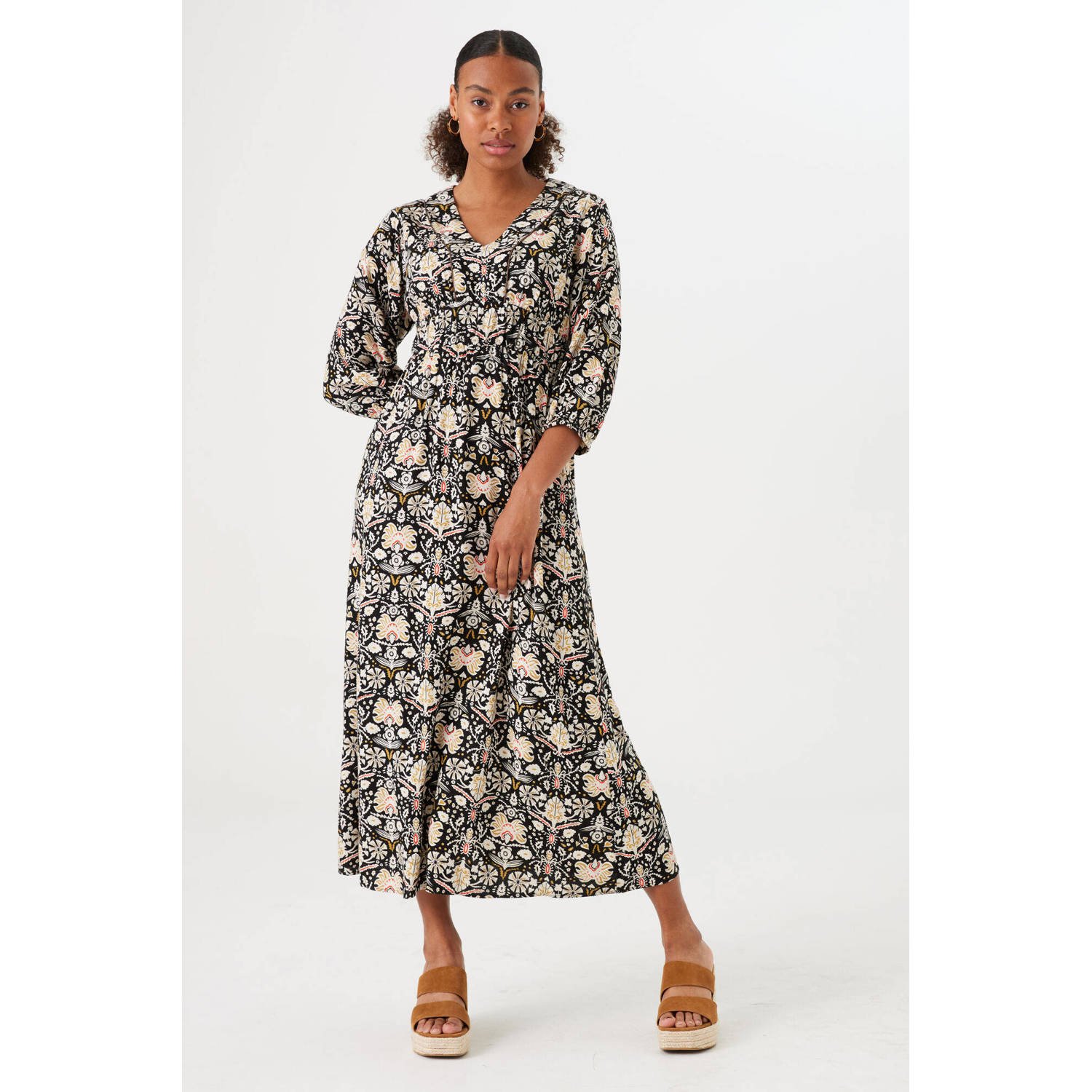 Garcia jurk met all over print zwart ecru